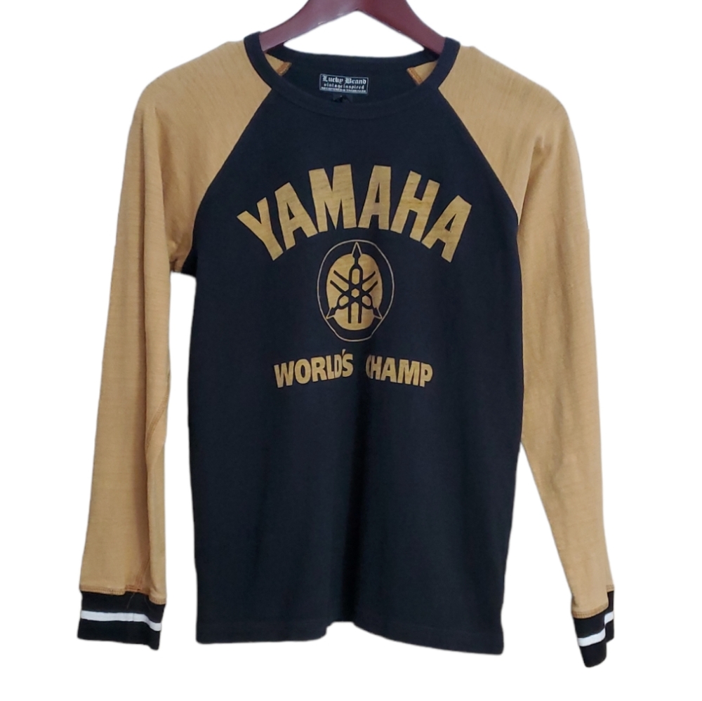 Lucky Brand Yamaha Vintage Inspired Raglan Graphic Tee Black Yellow Size 12